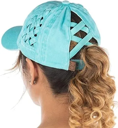 Basketweave Criss Cross Ponytail Hat by Funky Junque
