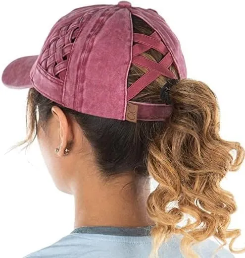 Basketweave Criss Cross Ponytail Hat by Funky Junque