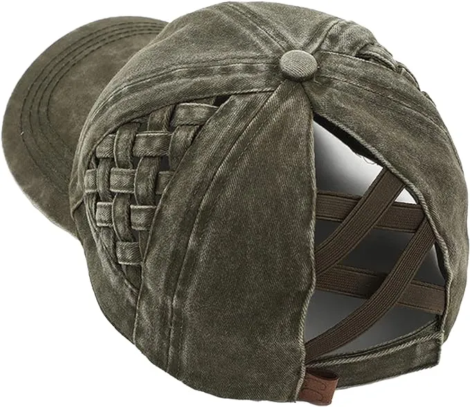 Basketweave Criss Cross Ponytail Hat by Funky Junque