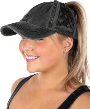 Basketweave Criss Cross Ponytail Hat by Funky Junque