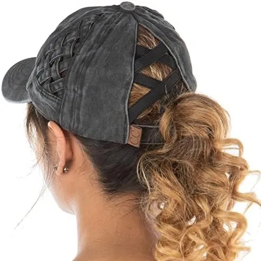 Basketweave Criss Cross Ponytail Hat by Funky Junque