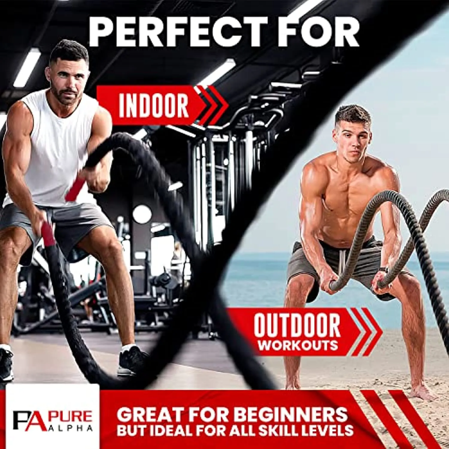 Battle Rope for Home Gym – Anchor Strap Kit & Wear Resistant Protective Sleeve – Heavy Fitness Rope Exercise Equipment for Outdoor Workouts – FREE Training eBook – 30 Ft Length 1.5 Inch Diameter – Strength & Cardio Workout