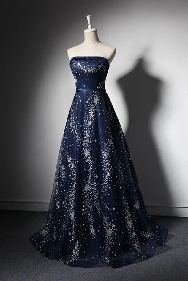 Beautiful Simple Navy Blue Scoop Long Party Dress, A-line Prom Dress Evening Dress