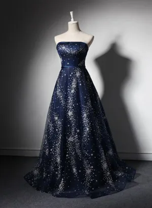 Beautiful Simple Navy Blue Scoop Long Party Dress, A-line Prom Dress Evening Dress
