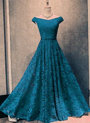 Beautiful Simple Off Shoulder Blue Evening Gown, Blue Prom Dress