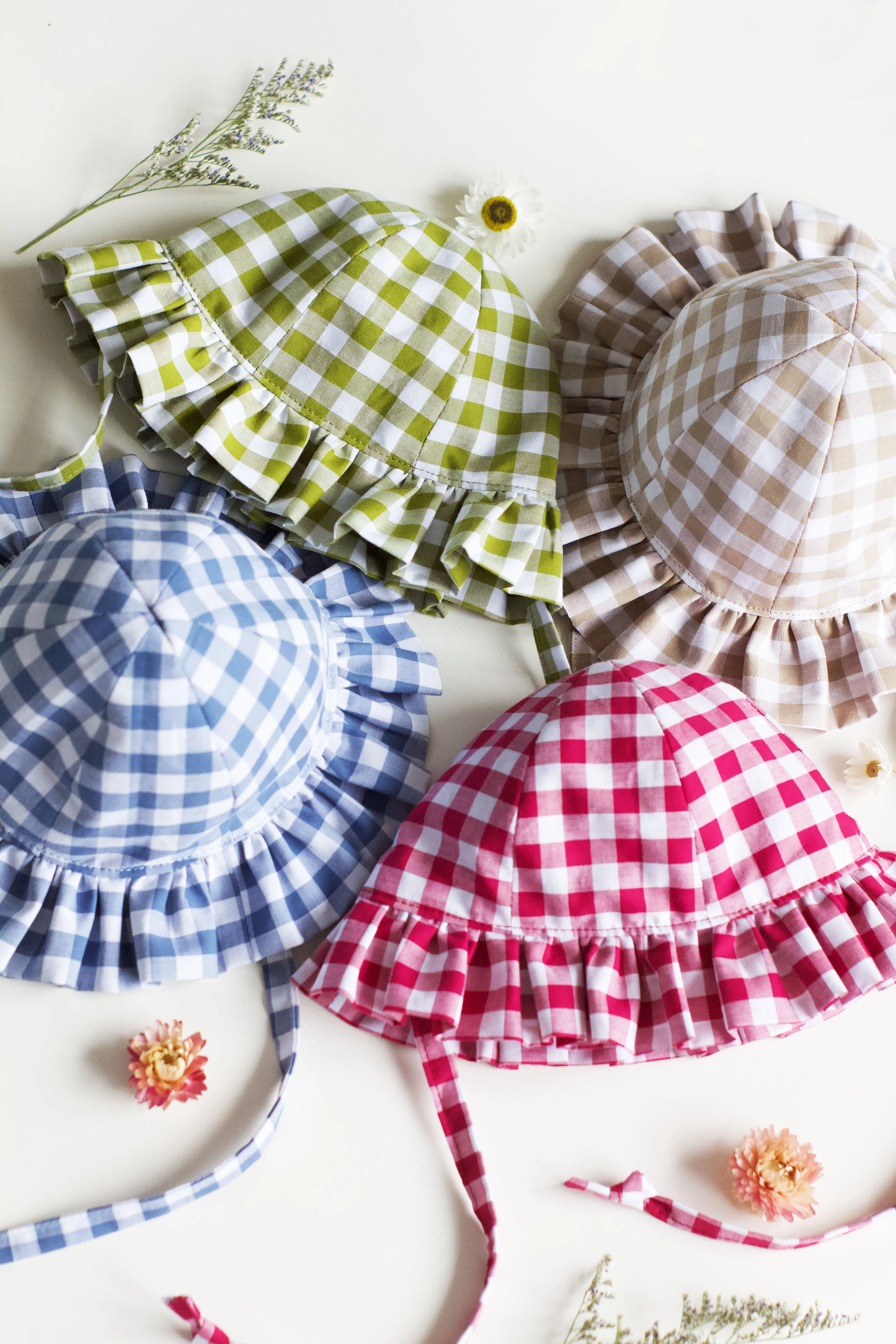 Beige Gingham Frill Sun Hat