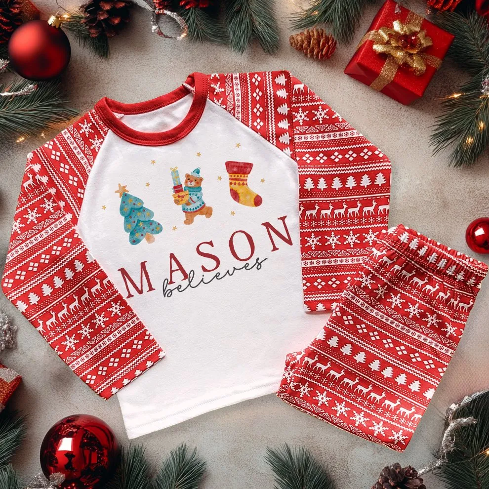 Believe Christmas Minimalist Personalised Toddler & Kids Pyjamas Set (PJ's)