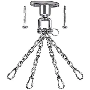 BeneLabel Permanent Antirust Stainless Steel 304 Heavy Duty Boxing Punching Bag Chain, 800 LB Capacity, 360‚ Rotation Spherical Swing Hook with 4 Chains and 4 Carabiners, 2 Wood Screws for Wooden Set