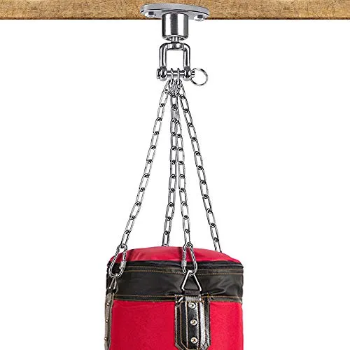 BeneLabel Permanent Antirust Stainless Steel 304 Heavy Duty Boxing Punching Bag Chain, 800 LB Capacity, 360‚ Rotation Spherical Swing Hook with 4 Chains and 4 Carabiners, 2 Wood Screws for Wooden Set
