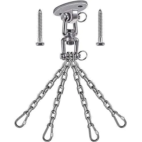 Besthouse Permanent Antirust Stainless Steel 304 Heavy Duty Boxing Punching Bag Chain 300LBS Capacity, Heavy Duty Swing Hangers, 4 Chains and 4 Carabiner, 360° Rotate, 2 Screw for Wooden Sets