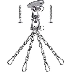 Besthouse Permanent Antirust Stainless Steel 304 Heavy Duty Boxing Punching Bag Chain 300LBS Capacity, Heavy Duty Swing Hangers, 4 Chains and 4 Carabiner, 360° Rotate, 2 Screw for Wooden Sets