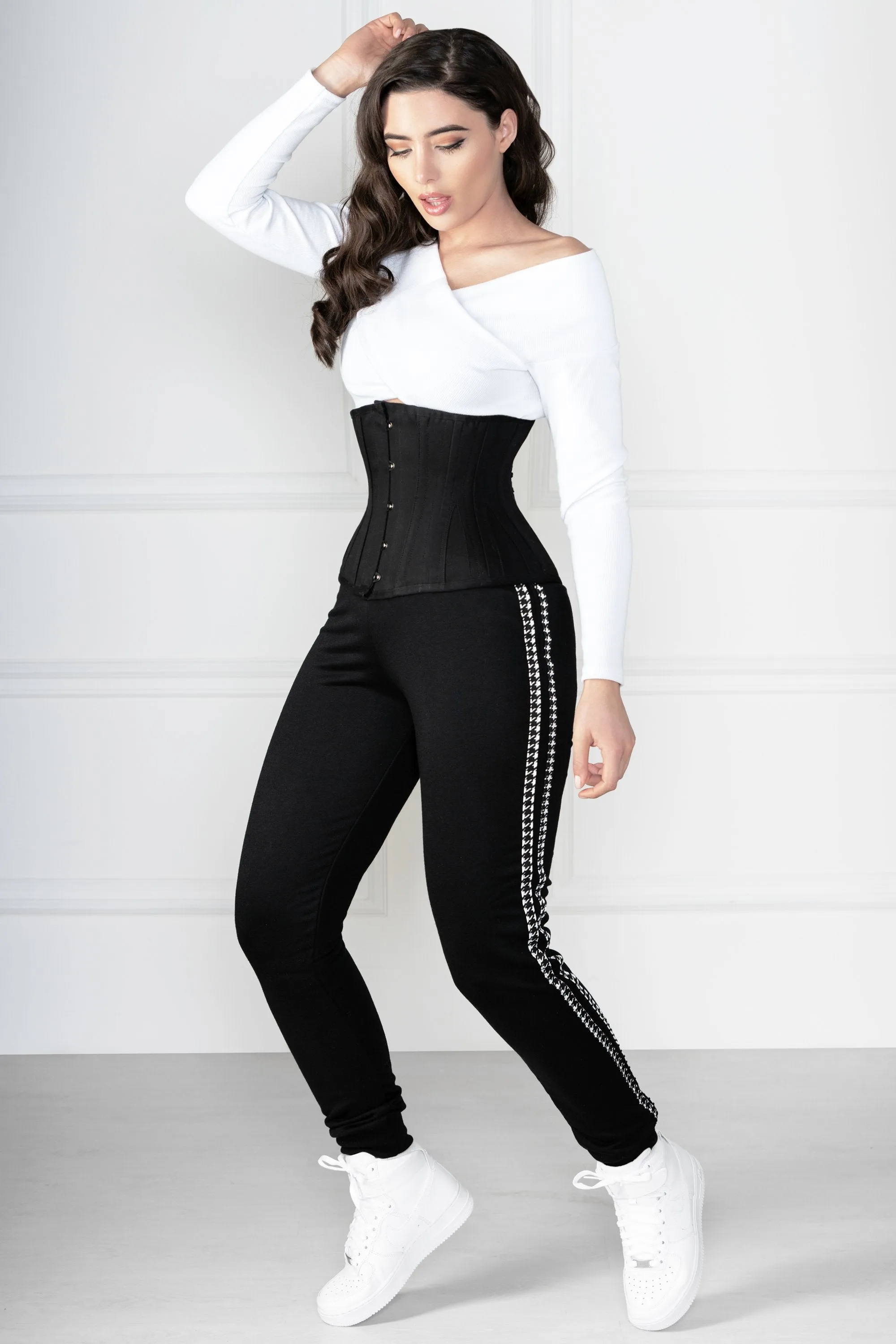 Black Cotton Twill Classic Underbust Waist Trainer With Hip Gores
