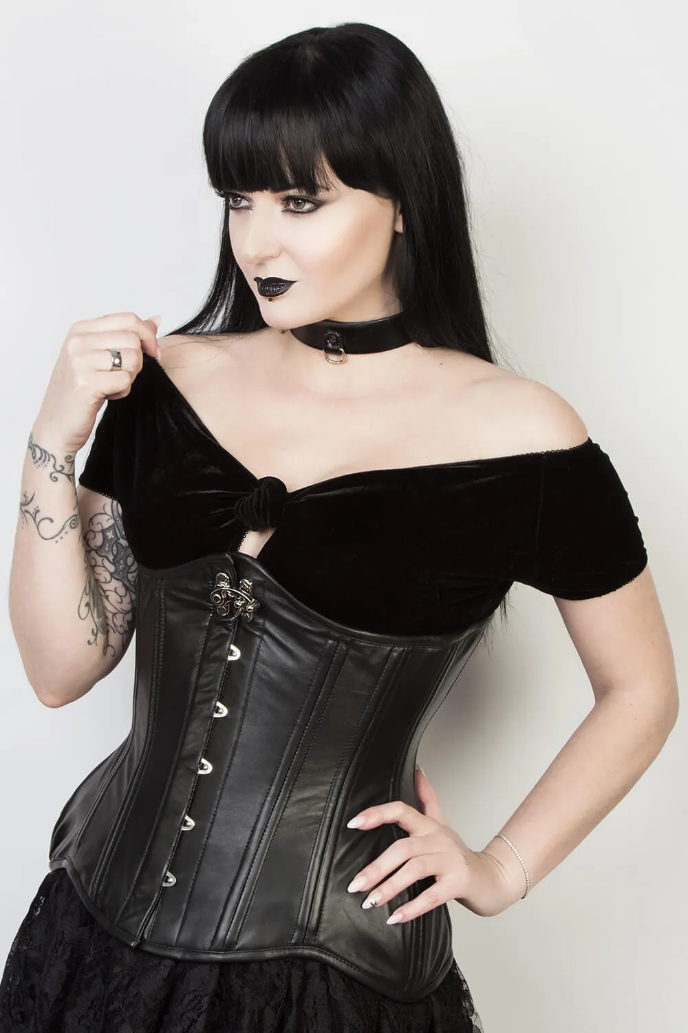 Black Faux Leather Waist Training Corset (ELC-102)