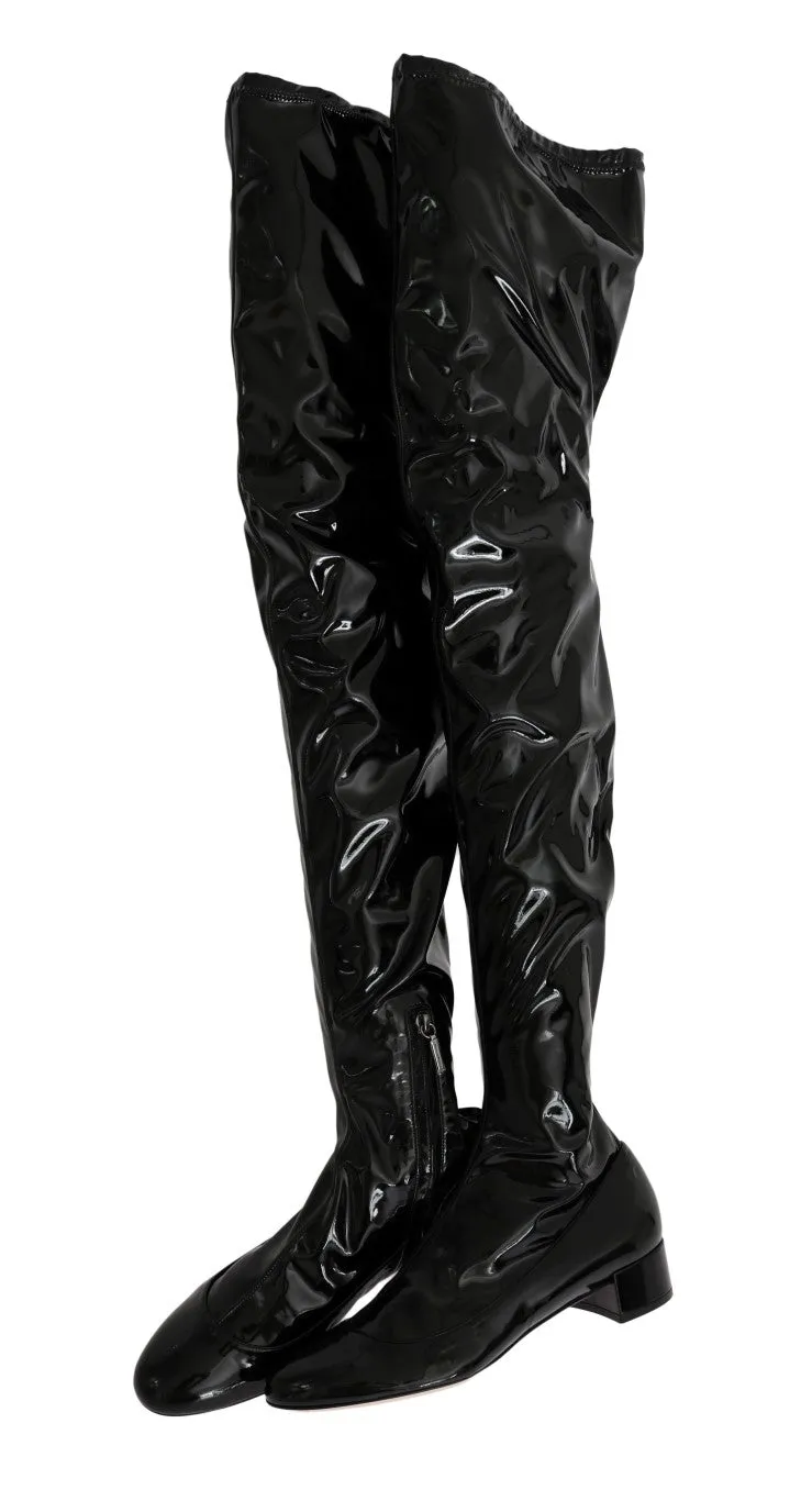 Black Leather Over Knee Boots