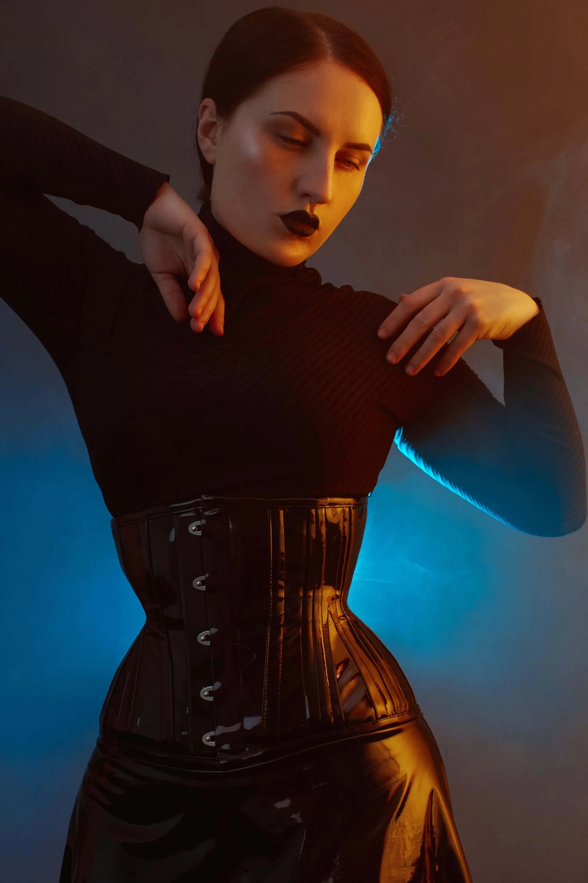 Black PVC Classic Underbust Waist Trainer With Hip Gores