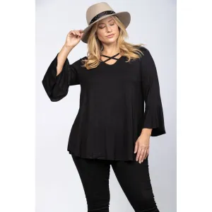 Black Strappy Shirt Plus Size Tunic