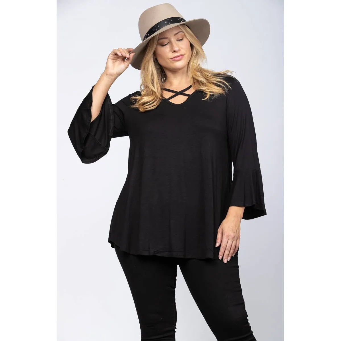 Black Strappy Shirt Plus Size Tunic