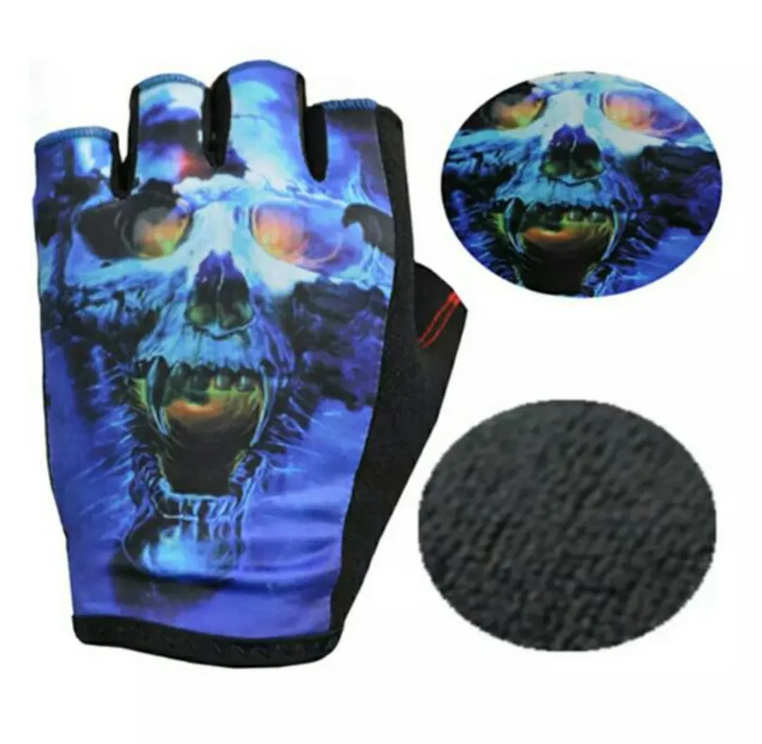 Blue Skeleton Half Finger Protective Gloves