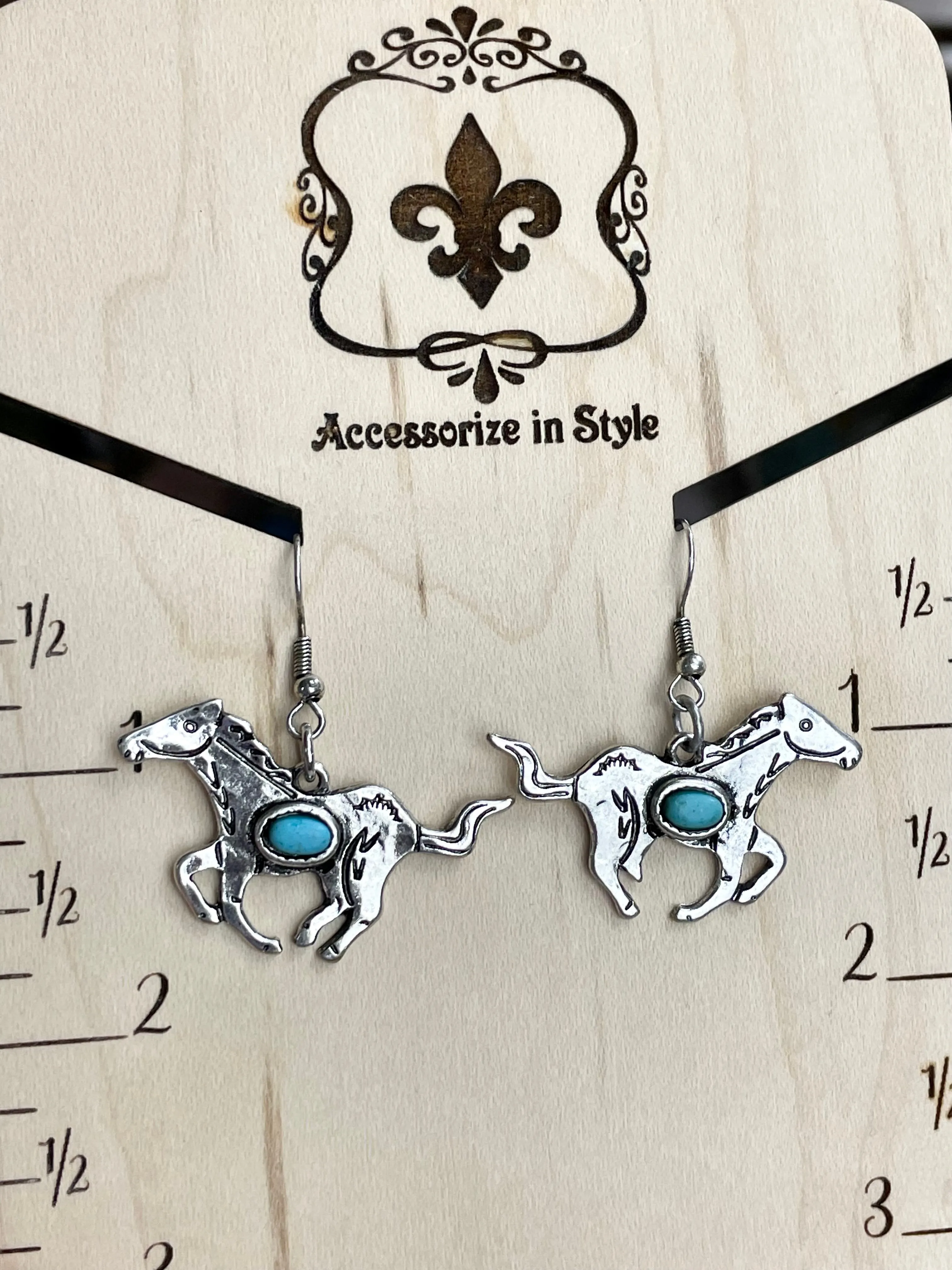 Brabanter Fashion Silver Running Horse Fish Hook Earrings - Turquoise