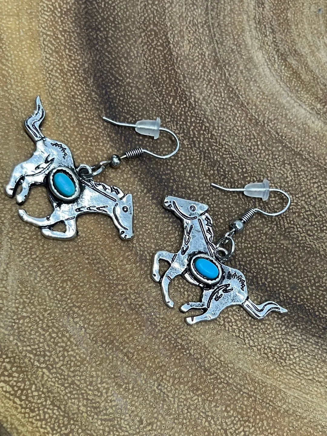 Brabanter Fashion Silver Running Horse Fish Hook Earrings - Turquoise
