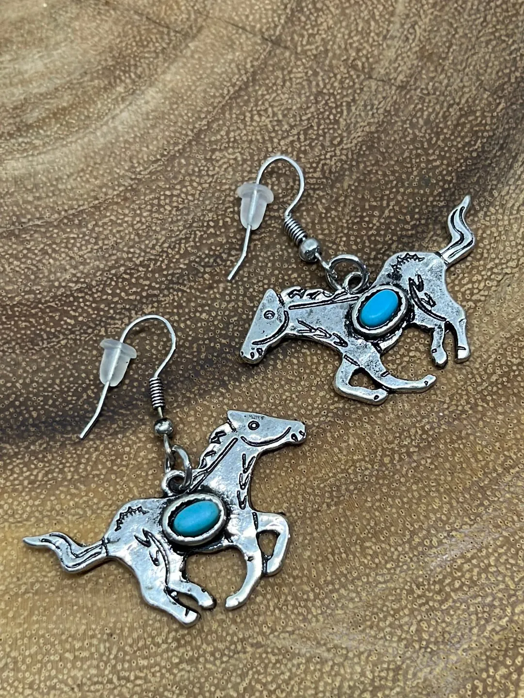Brabanter Fashion Silver Running Horse Fish Hook Earrings - Turquoise