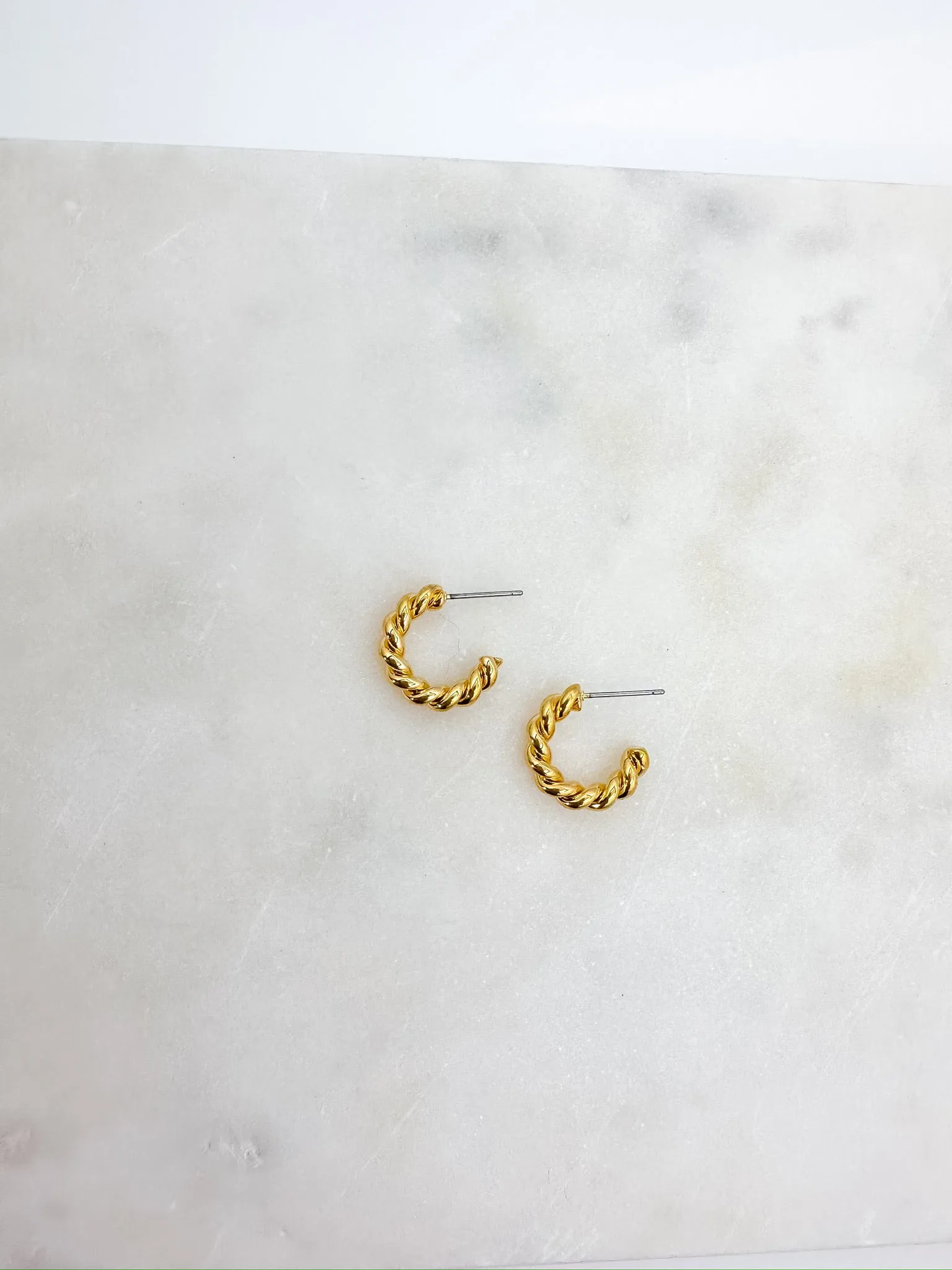 Brass Spiraled Rope Huggie Hoops in Gold