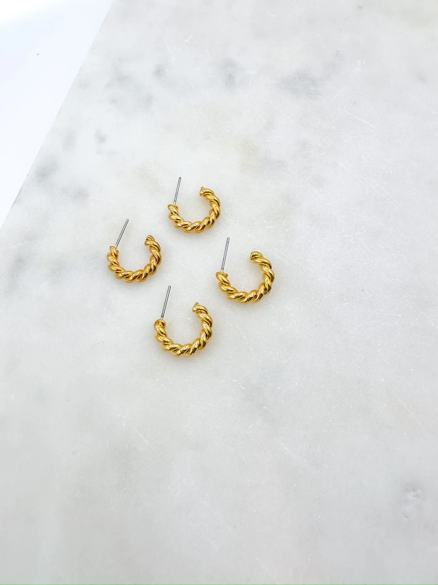 Brass Spiraled Rope Huggie Hoops in Gold