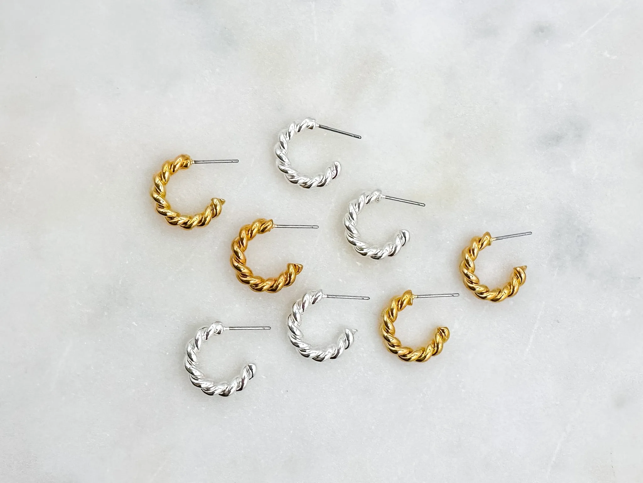 Brass Spiraled Rope Huggie Hoops in Gold
