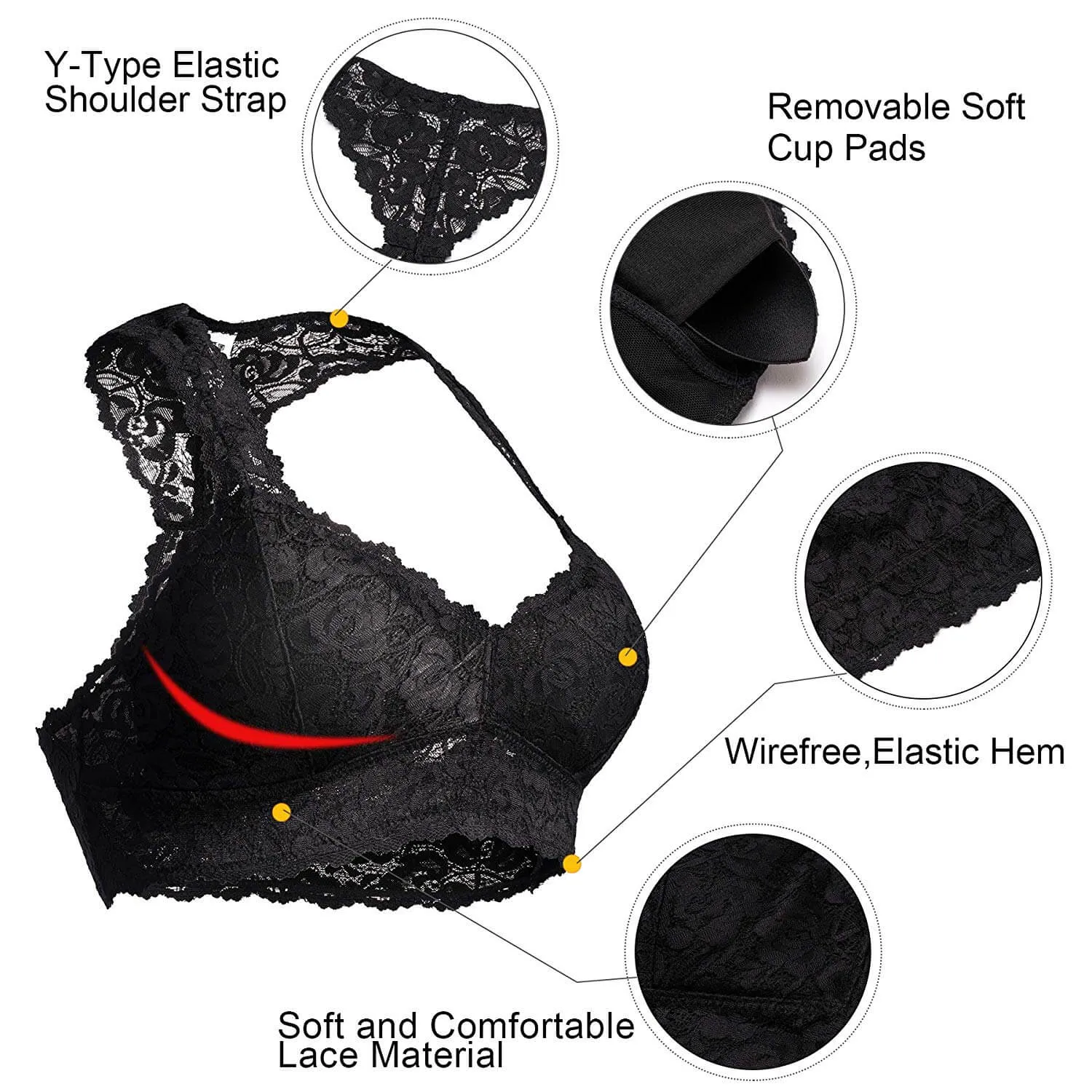 Breathable Racerback Padded Lace Bralette