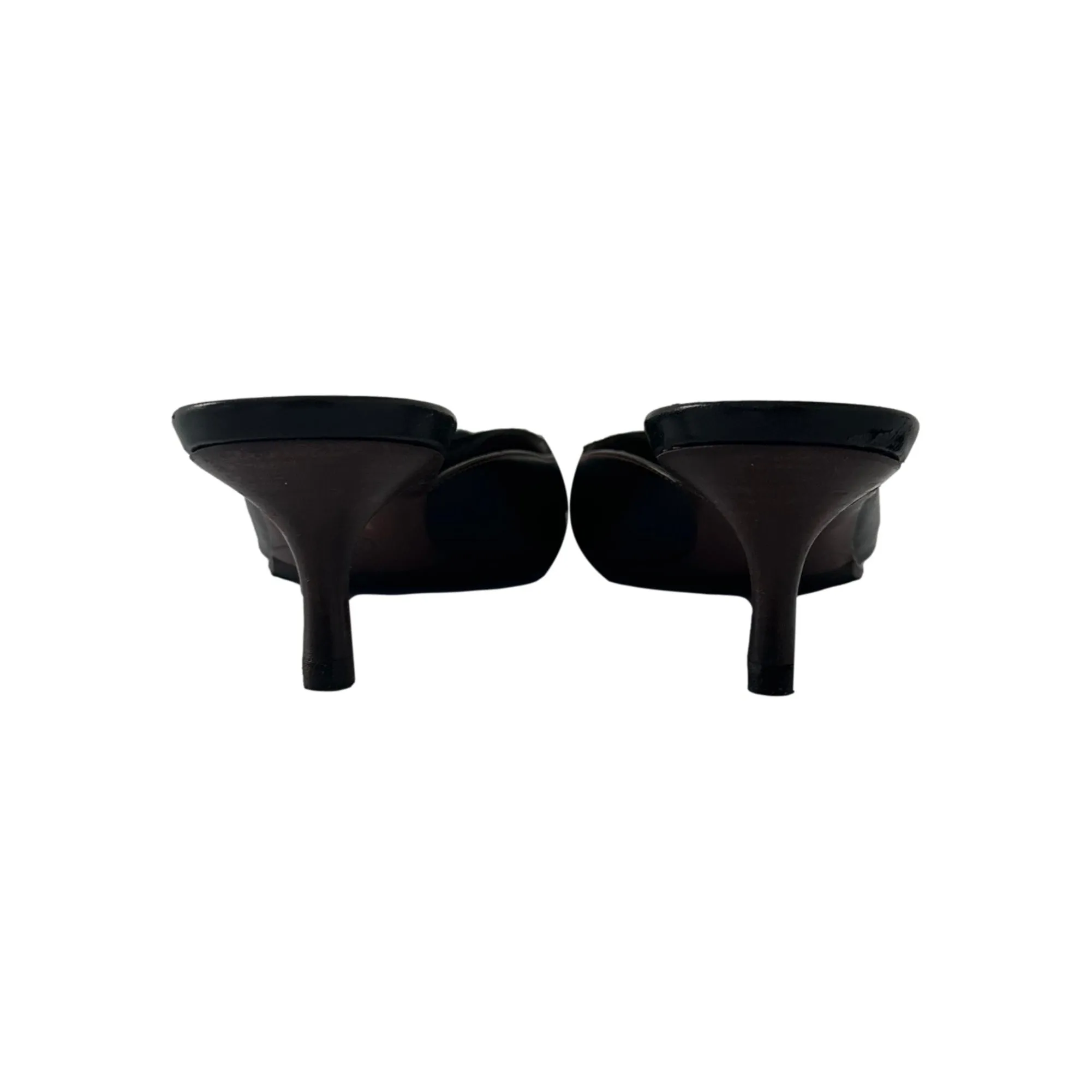 Chanel Black Leather Embroidered Logo Heels
