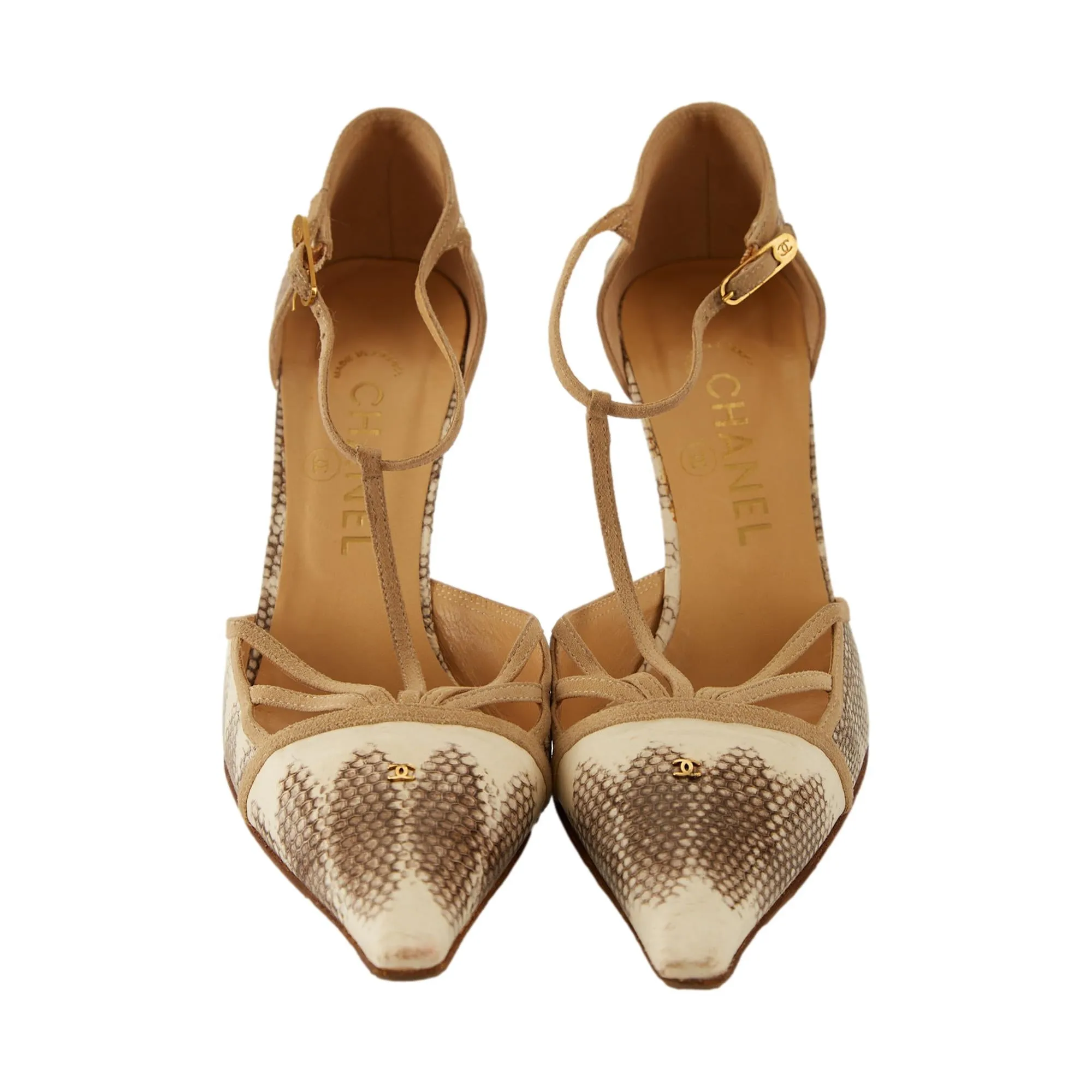 Chanel White Snake Print Heels