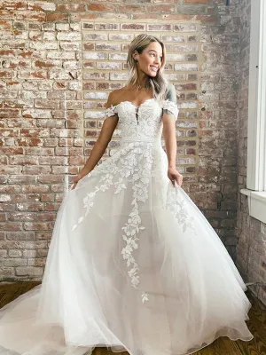 Charming Off-shoulder A-line Simple Long Wedding Dresses Online,SFWD0044