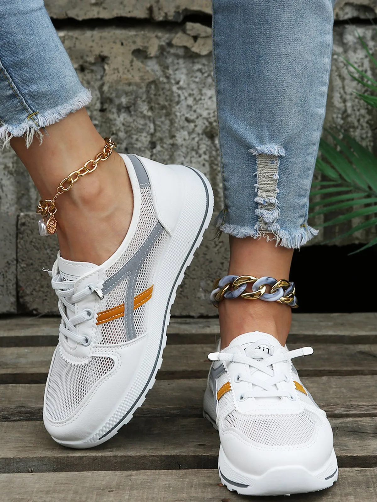 Color Block Sports All Season Non-Slip Sports & Outdoor Flat Heel PU Tennis Shoes EVA Sneakers
