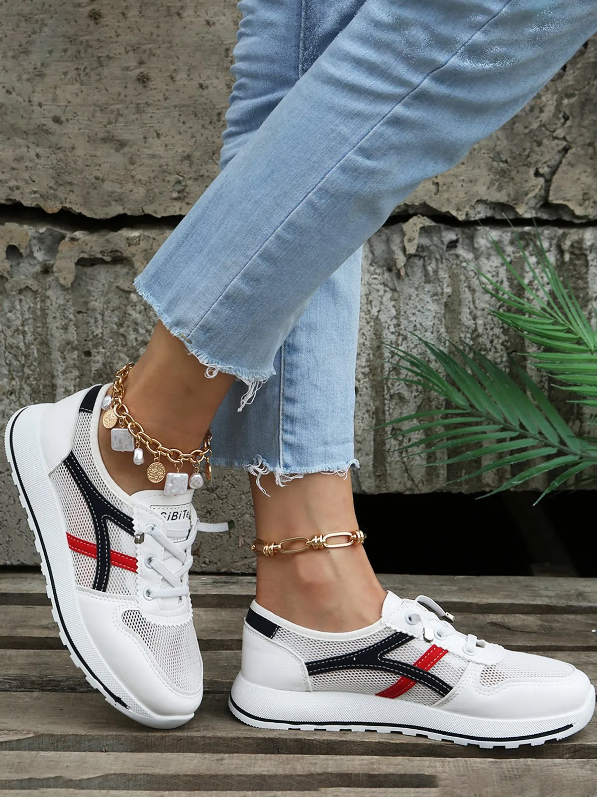 Color Block Sports All Season Non-Slip Sports & Outdoor Flat Heel PU Tennis Shoes EVA Sneakers