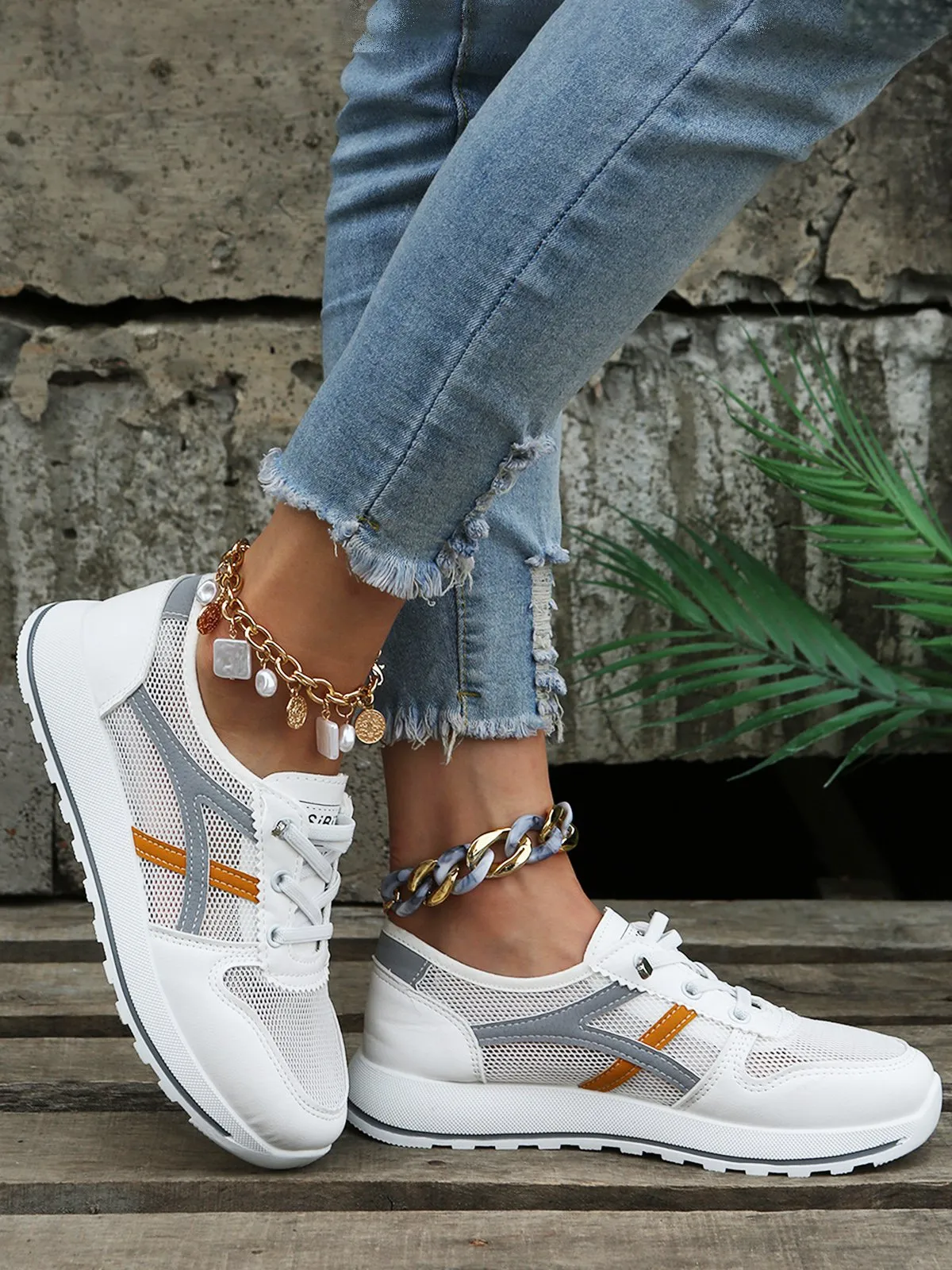 Color Block Sports All Season Non-Slip Sports & Outdoor Flat Heel PU Tennis Shoes EVA Sneakers