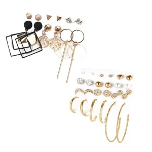 Combo of 18 pair Stud and Hoop Earrings