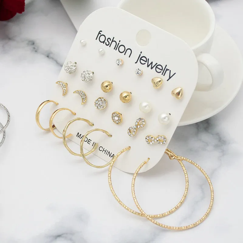 Combo of 18 pair Stud and Hoop Earrings