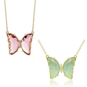 Combo Of 2 Green Pink Crystal Butterfly Pendant