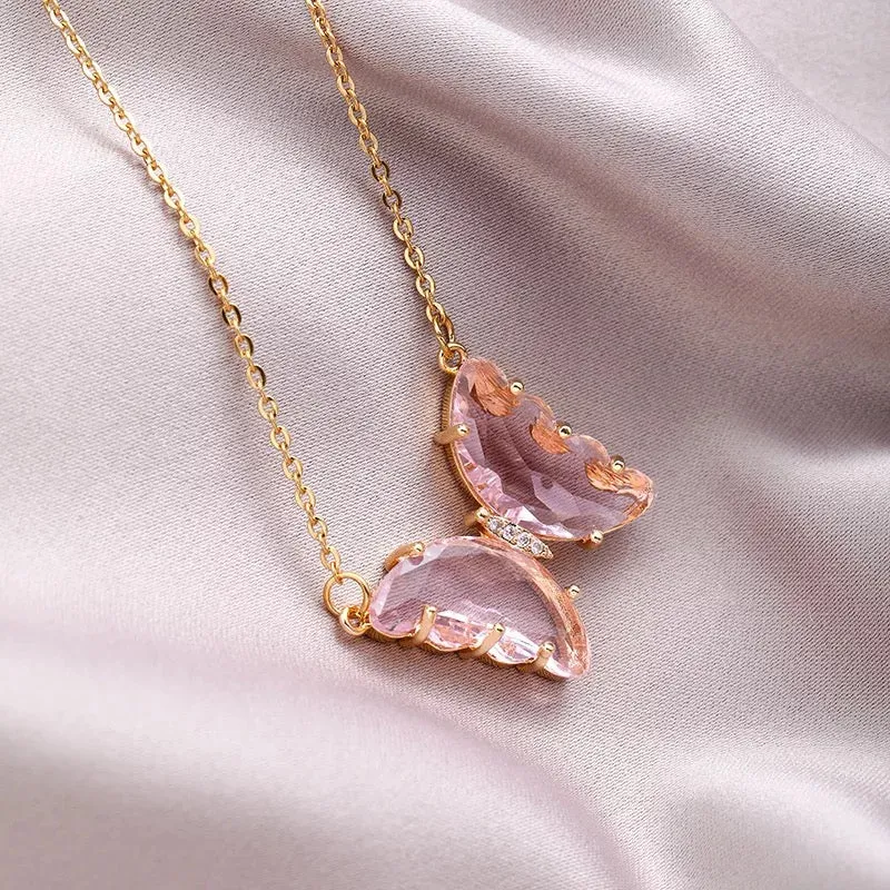 Combo Of 2 Green Pink Crystal Butterfly Pendant