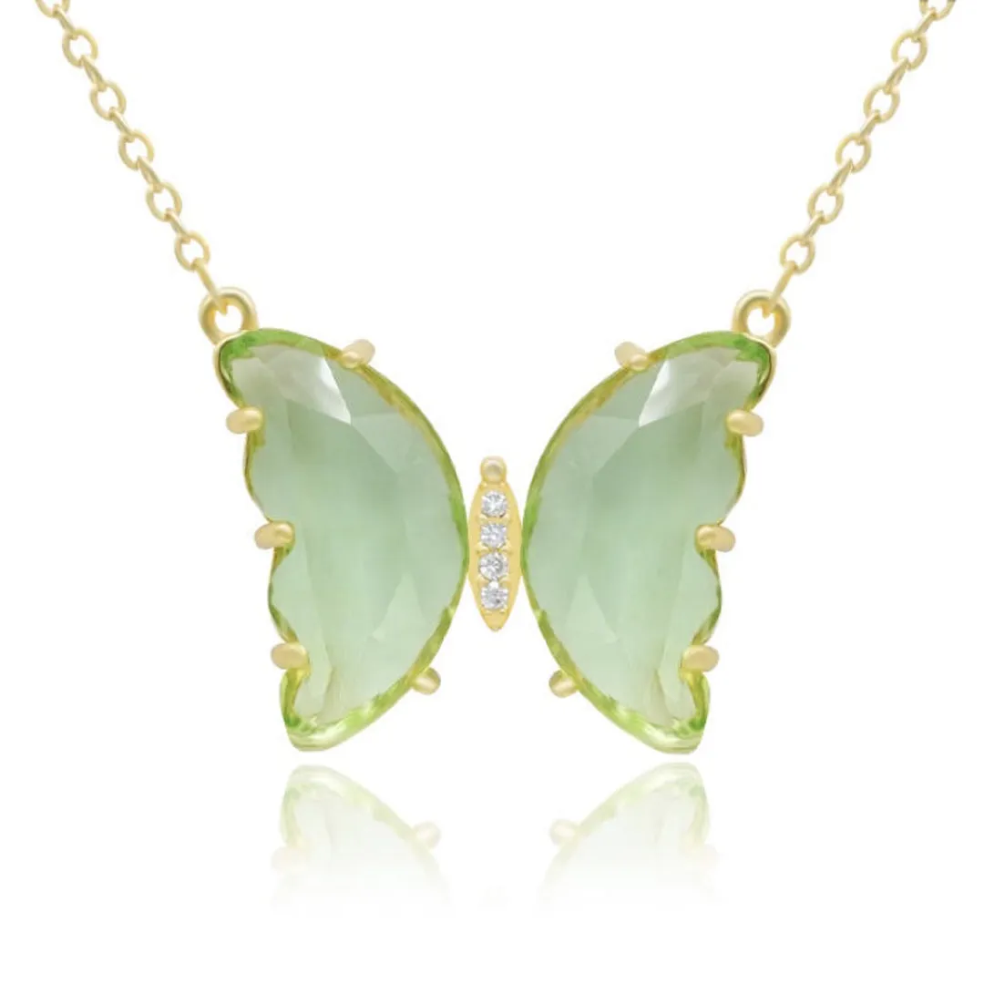 Combo Of 2 Green Pink Crystal Butterfly Pendant