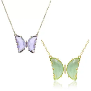 Combo Of 2 Green Purple Crystal Butterfly Pendant