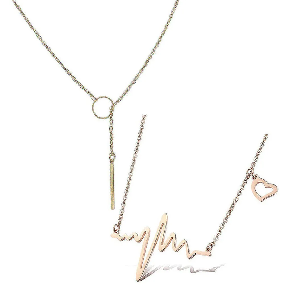 Combo Of 2 Heartbeat Line and Circle Y Shaped Pendant