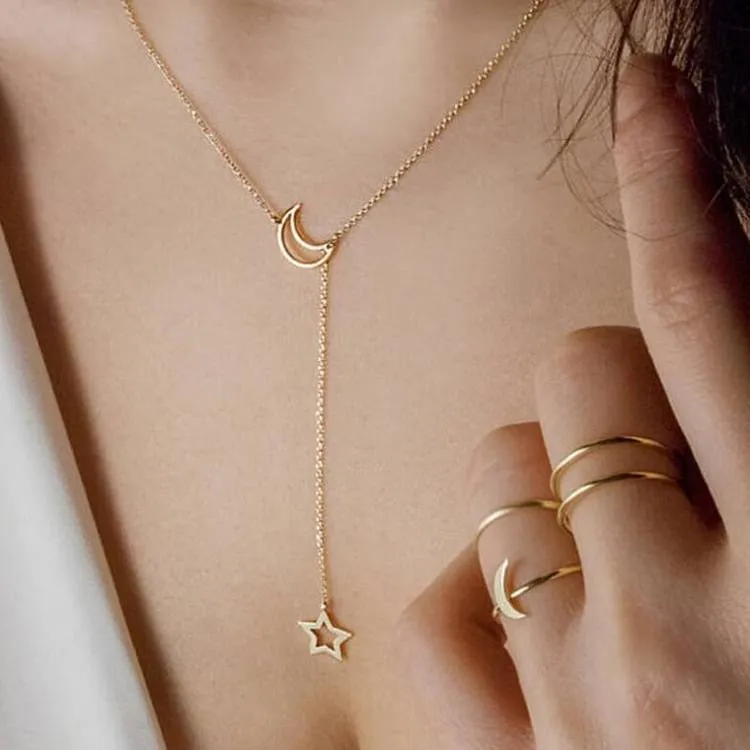 Combo Of 2 Moon Dropping Stars Pendant