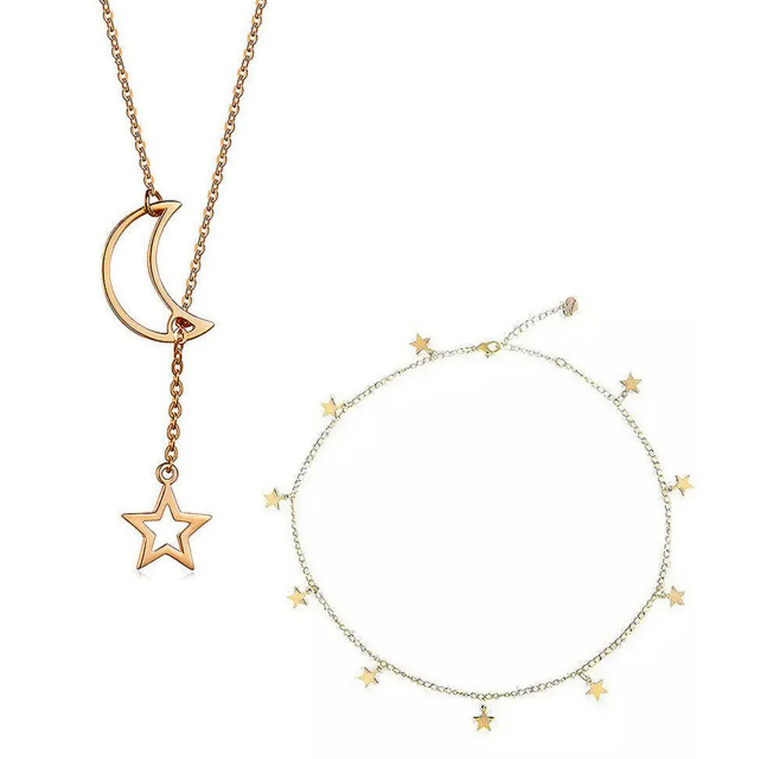 Combo Of 2 Moon Dropping Stars Pendant