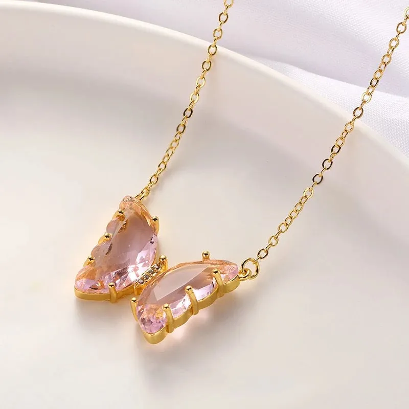 Combo Of 2 Pink Crystal Butterfly Pendant