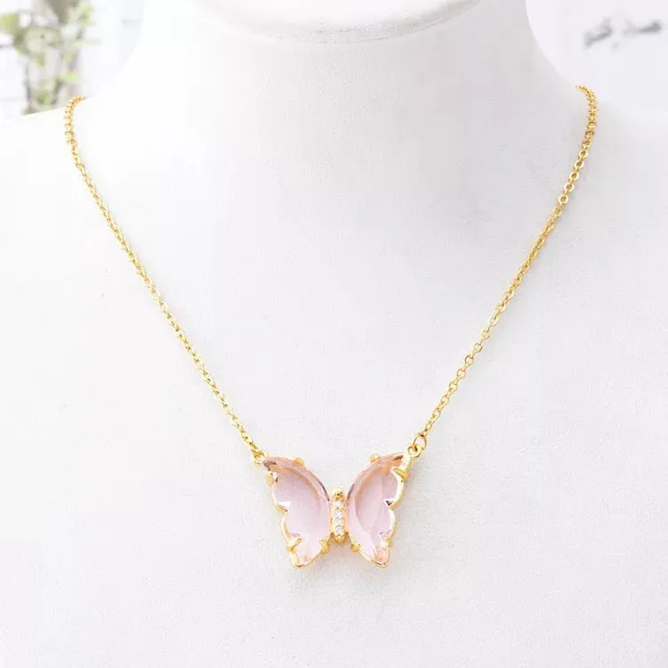 Combo Of 2 Pink Crystal Butterfly Pendant