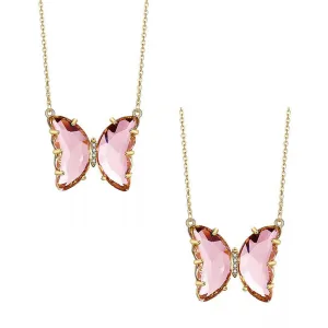 Combo Of 2 Pink Crystal Butterfly Pendant