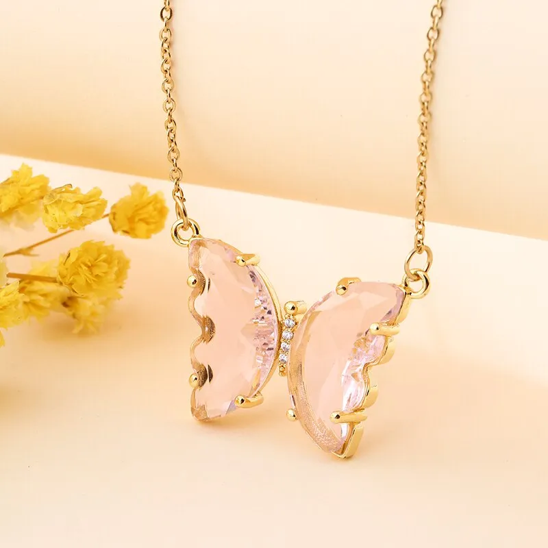 Combo Of 2 Pink Crystal Butterfly Pendant