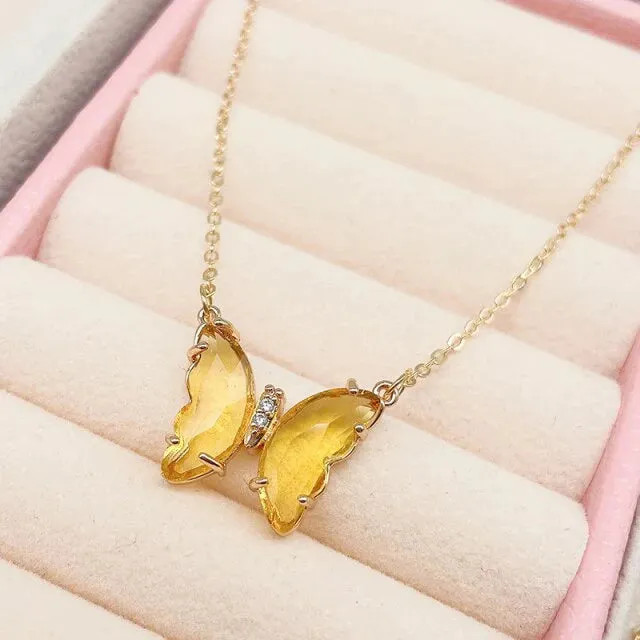 Combo Of 2 Yellow Blue Crystal Butterfly Pendant