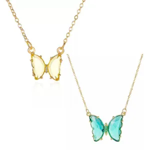 Combo Of 2 Yellow Blue Crystal Butterfly Pendant